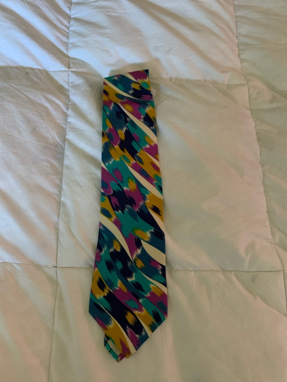 Missoni Teal, Purple, Yellow and Navy Abstract Silk Tie